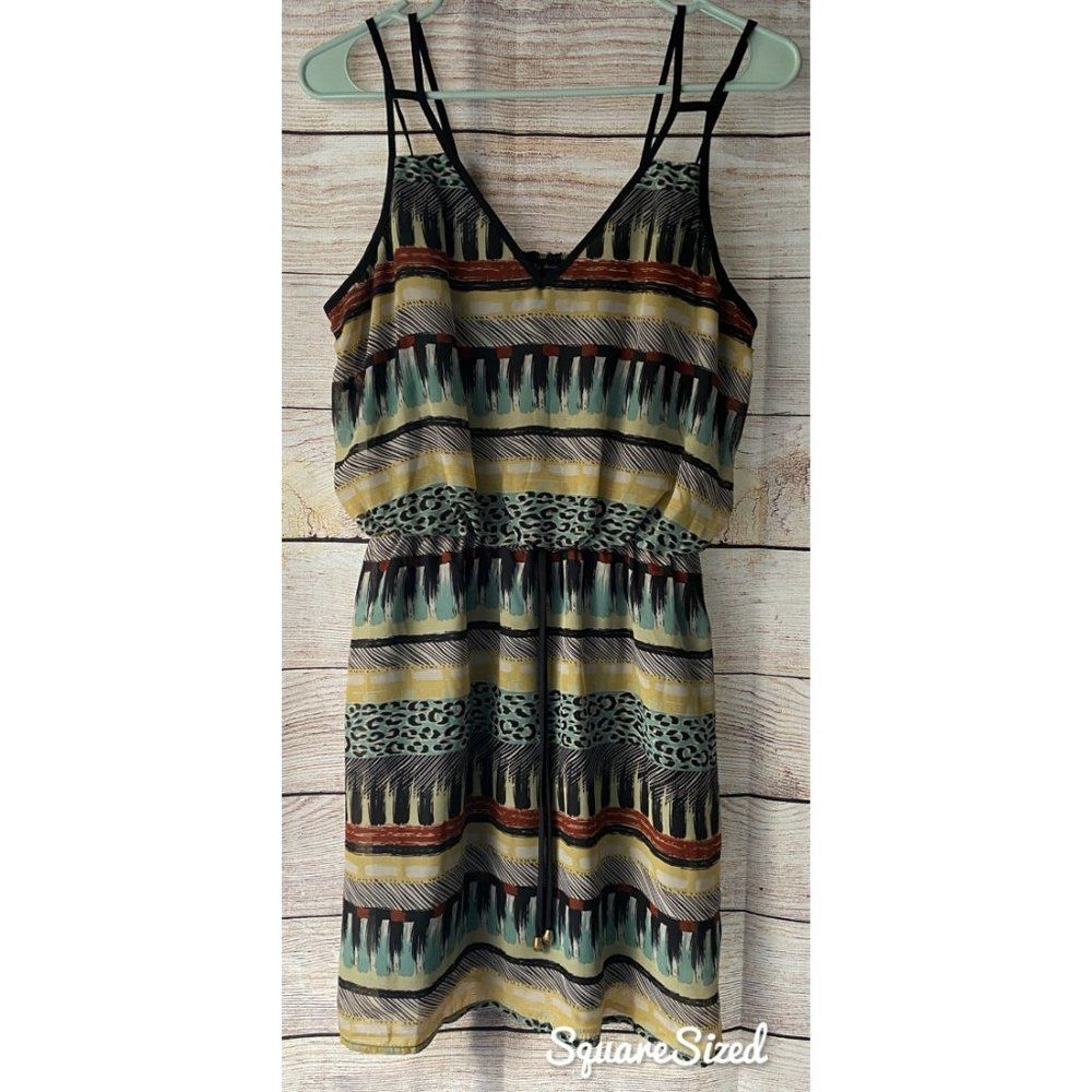 City Triangles Strappy dress fun animal print cinch waist juniors size Medium